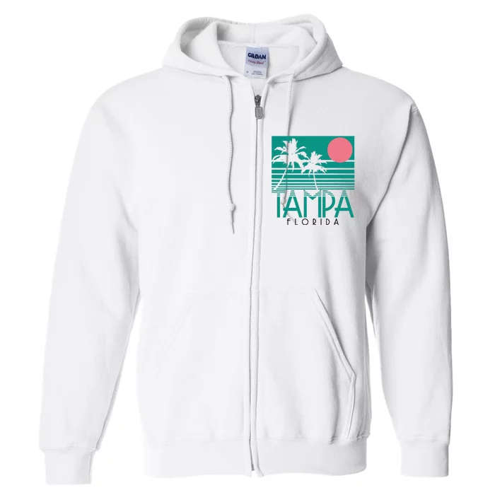 Tampa Florida Fl Palm Trees Surf Vintage Retro Full Zip Hoodie