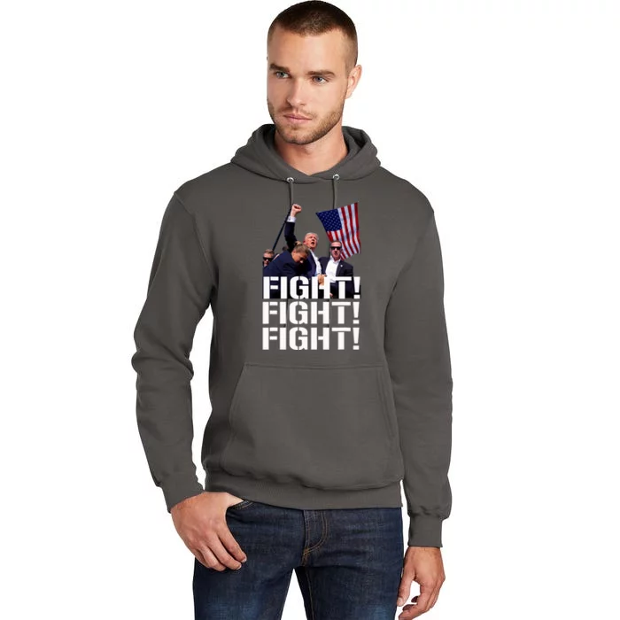 Trump Fight Fight Fight Trump Defiant Trump Shot Fist Pump Tall Hoodie