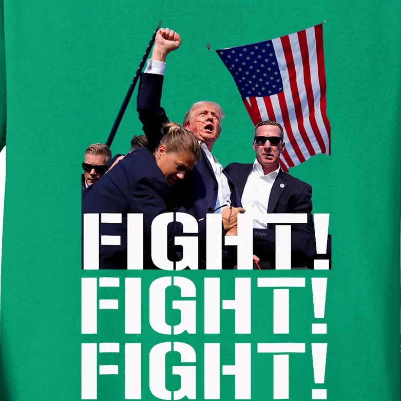 Trump Fight Fight Fight Trump Defiant Trump Shot Fist Pump Kids Long Sleeve Shirt