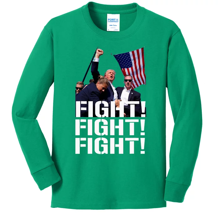 Trump Fight Fight Fight Trump Defiant Trump Shot Fist Pump Kids Long Sleeve Shirt