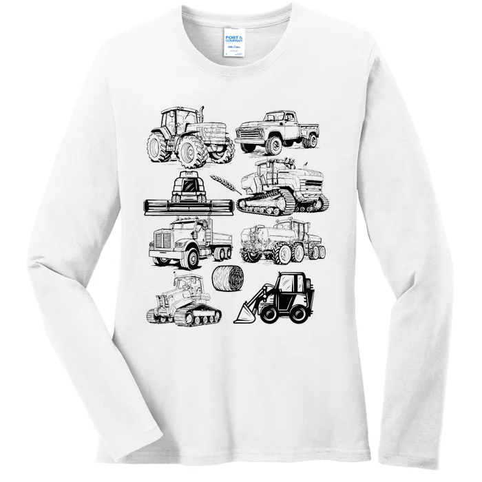 Tractor Farmer Farming Farm Trucks Ladies Long Sleeve Shirt