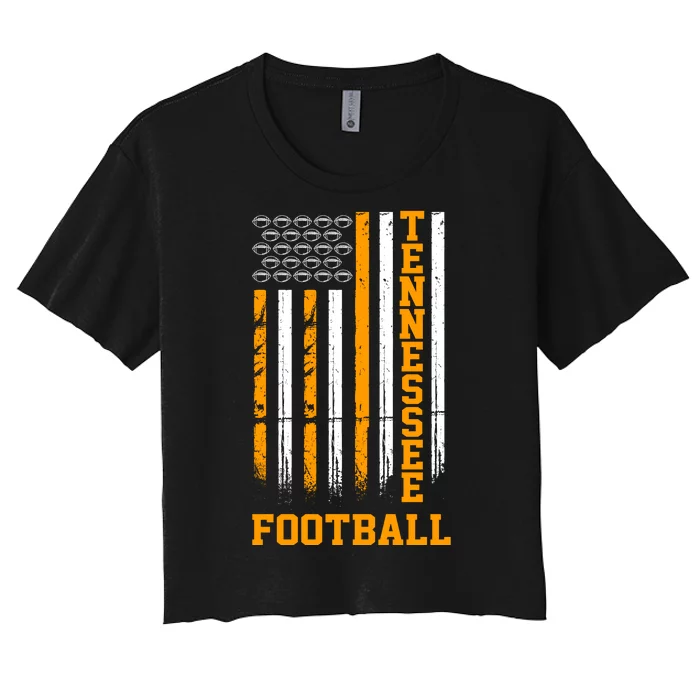 Tennessee Football Fan American Flag Women's Crop Top Tee