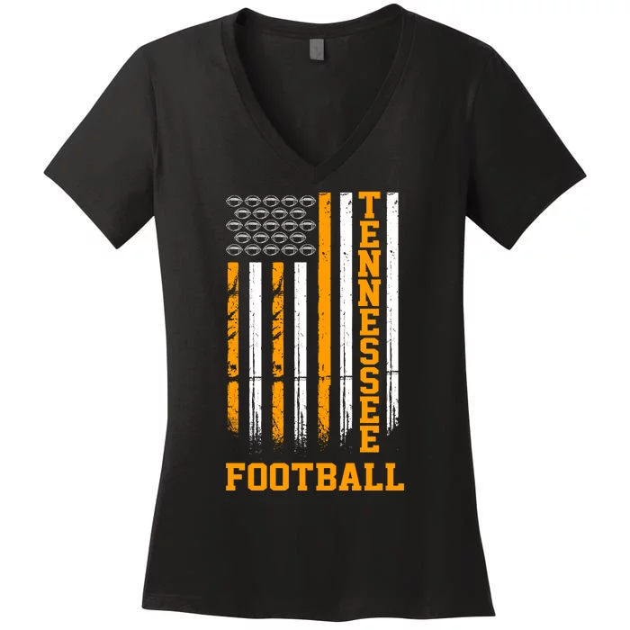 Tennessee Football Fan American Flag Women's V-Neck T-Shirt