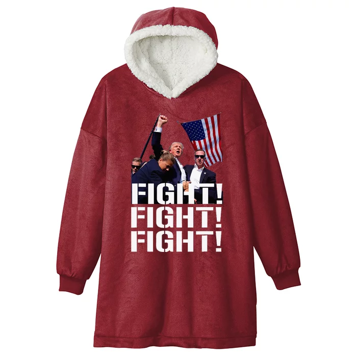 Trump Fight Fight Fight Trump Defiant Trump Shot Fist Pump Hooded Wearable Blanket