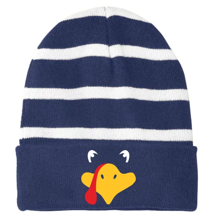 Turkey Face Funny Thanksgiving Striped Beanie with Solid Band