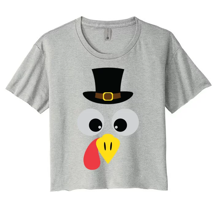 Turkey Face Funny Thanksgiving Costume Meaningful Gift Women's Crop Top Tee