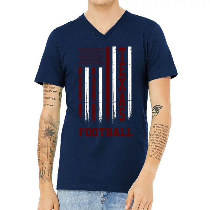 Texas Football Fan American Flag V-Neck T-Shirt