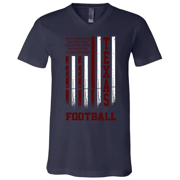 Texas Football Fan American Flag V-Neck T-Shirt