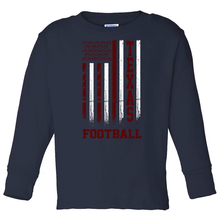 Texas Football Fan American Flag Toddler Long Sleeve Shirt