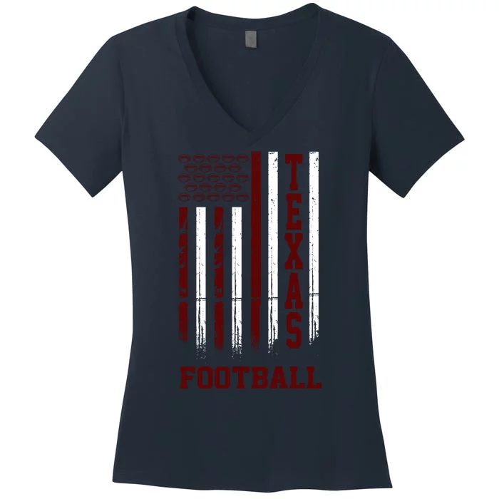 Texas Football Fan American Flag Women's V-Neck T-Shirt