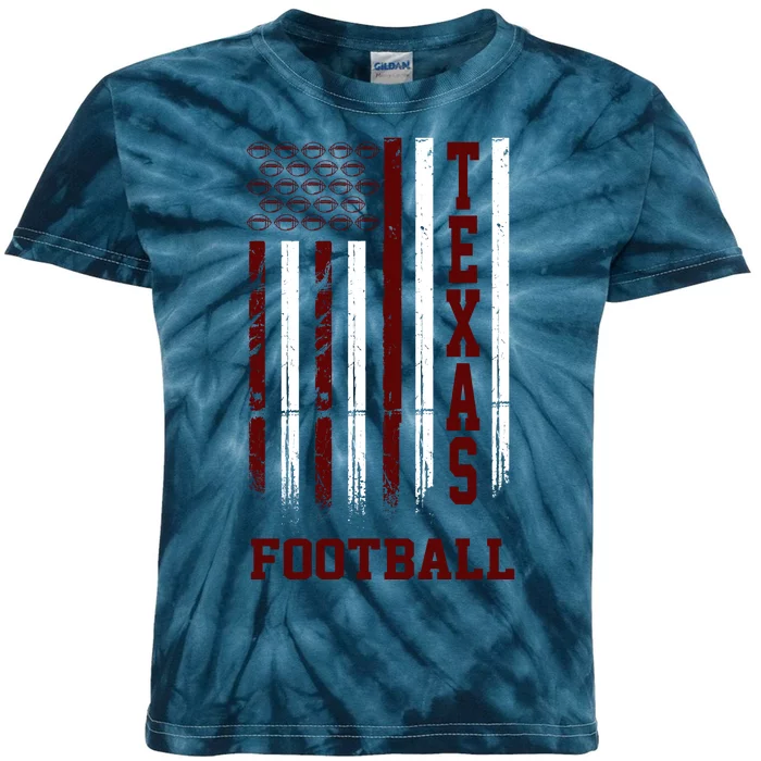 Texas Football Fan American Flag Kids Tie-Dye T-Shirt