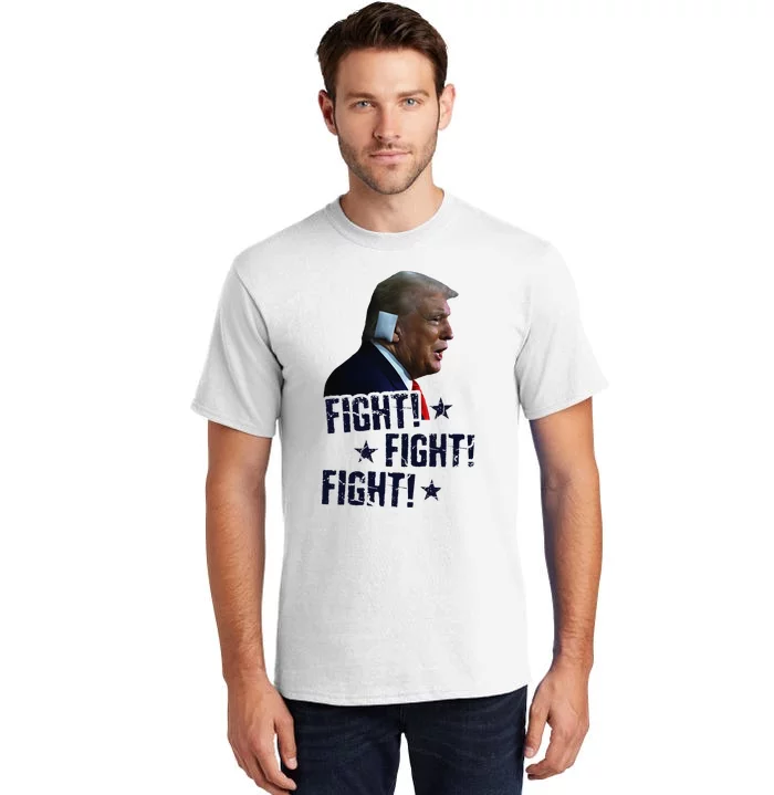 Trump Fight Fight Fight Trump Rally Fist 2024 Ear Bandage Tall T-Shirt