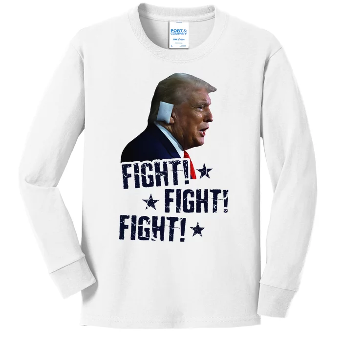 Trump Fight Fight Fight Trump Rally Fist 2024 Ear Bandage Kids Long Sleeve Shirt