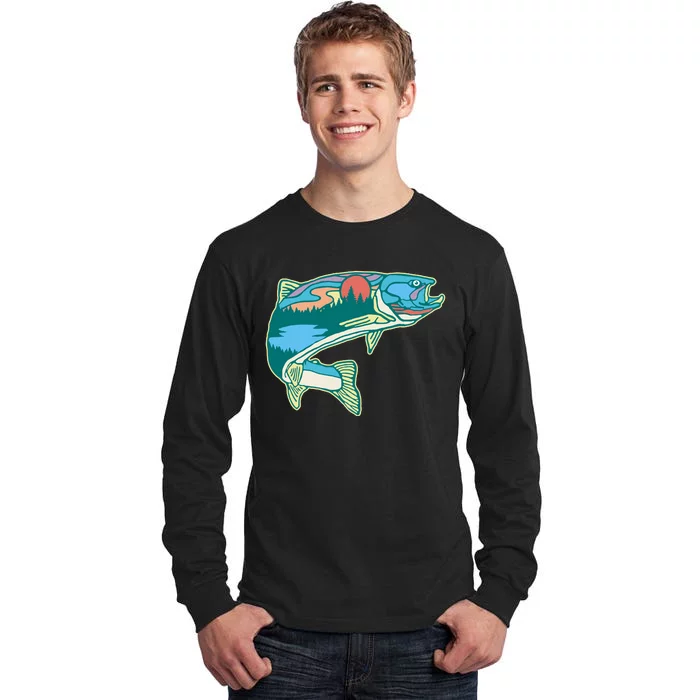 Trout Fly Fishing Outdoor Forest Nature Wildlife Fisherman Tall Long Sleeve T-Shirt