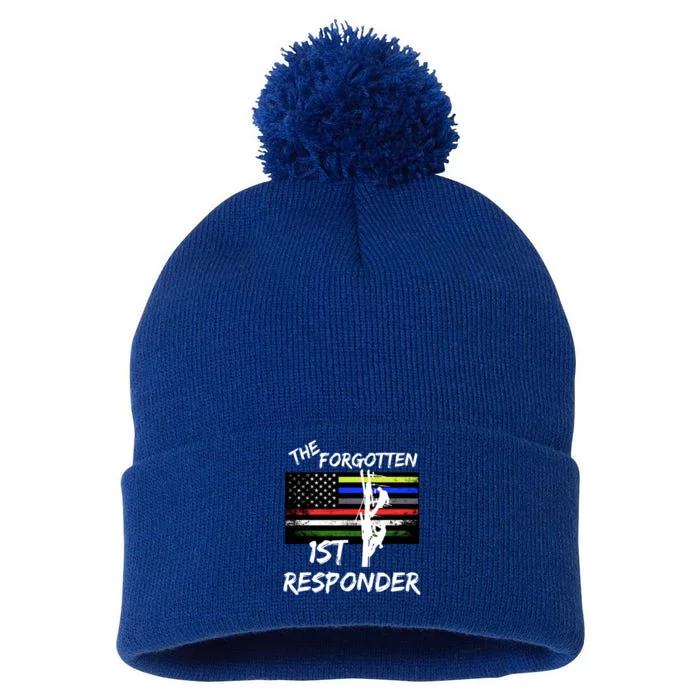 The Forgotten First Responder Tribute To Electrical Lineman Pom Pom 12in Knit Beanie