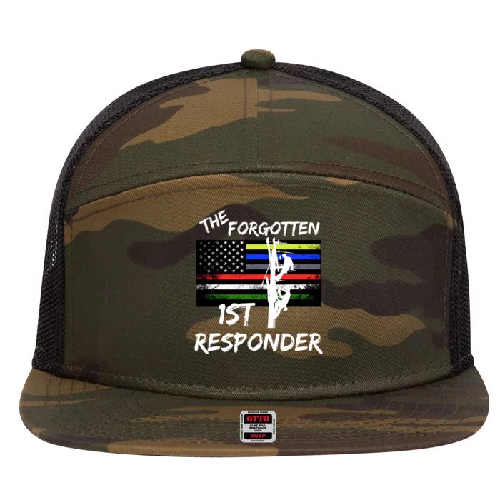 The Forgotten First Responder Tribute To Electrical Lineman 7 Panel Mesh Trucker Snapback Hat