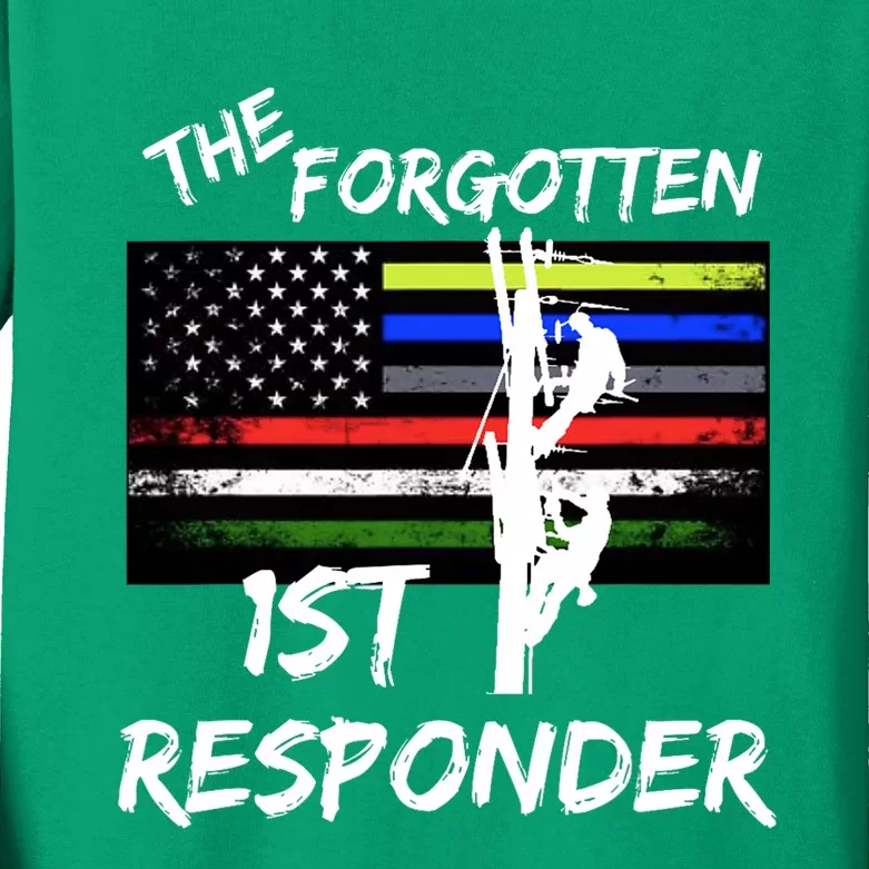 The Forgotten First Responder Tribute To Electrical Lineman Kids Long Sleeve Shirt