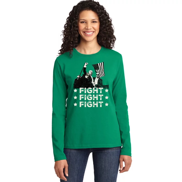 Trump Fight Fight Fight Ladies Long Sleeve Shirt