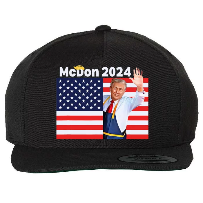 Trump French Fries Mcdon 2024 American Flag Maga Wool Snapback Cap