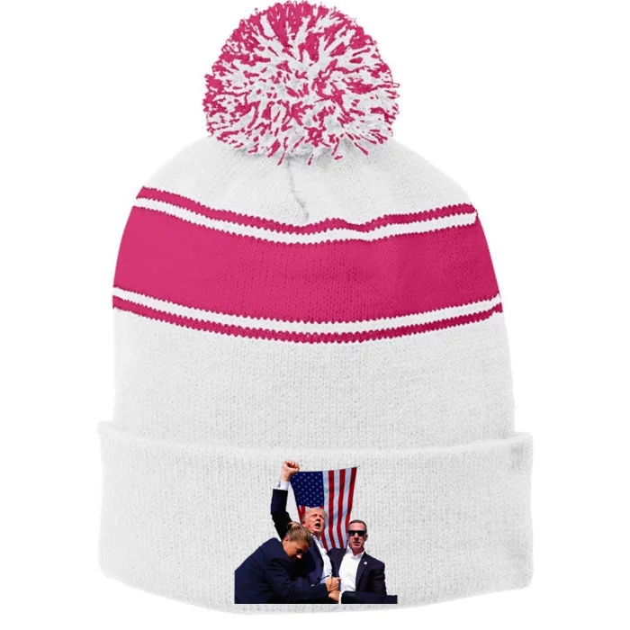 Trump Fight Fight Fight 2024 Pennsylvania Rally Stripe Pom Pom Beanie