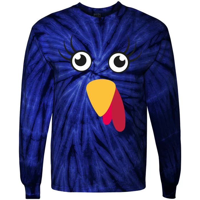 Turkey Face Funny Thanksgiving Day Tie-Dye Long Sleeve Shirt