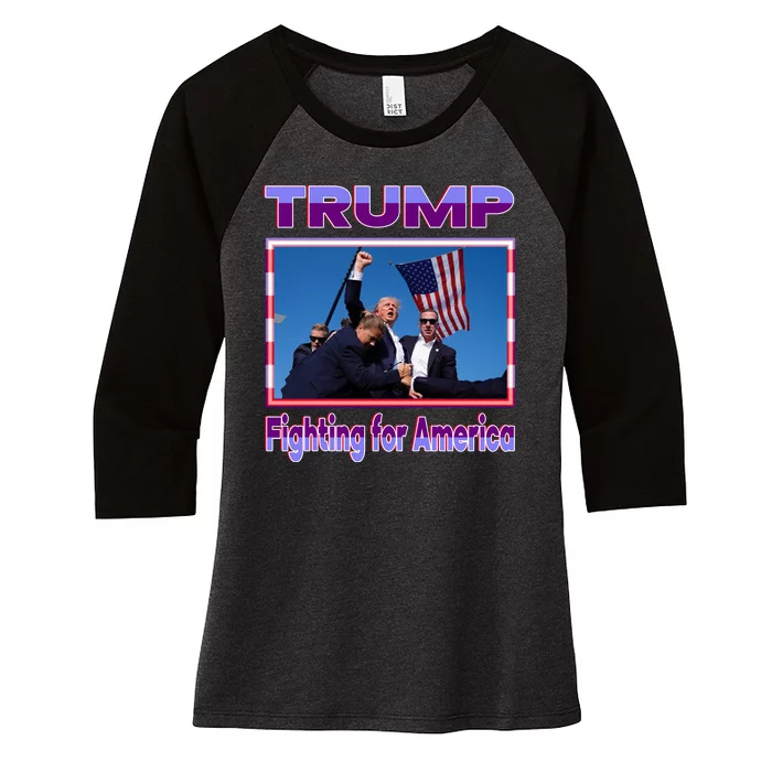 Trump Fighting For America Women's Tri-Blend 3/4-Sleeve Raglan Shirt