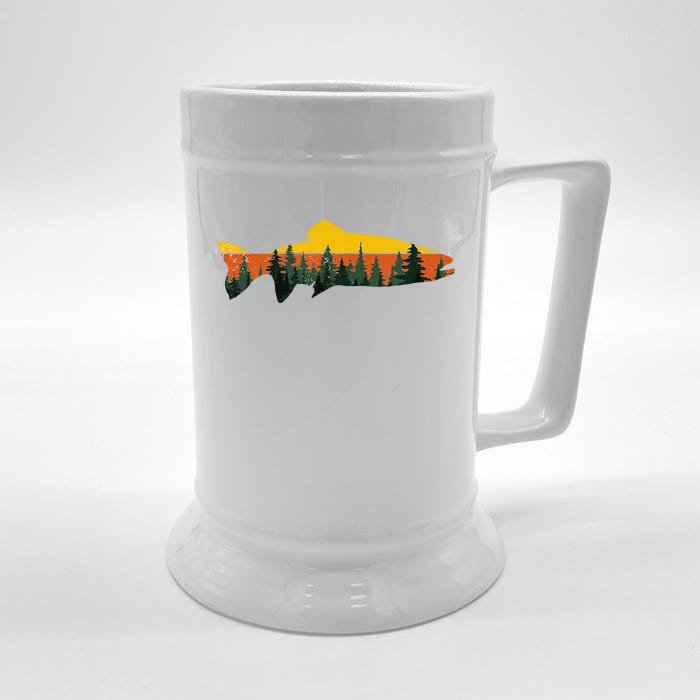 Trout Fly Fishing Outdoor Forest Nature Wildlife Fisherman Front & Back Beer Stein