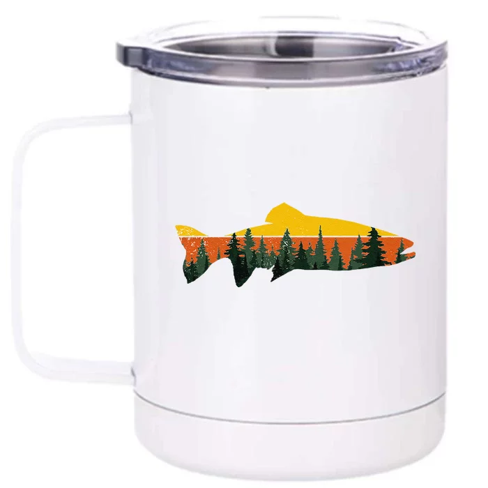 Trout Fly Fishing Outdoor Forest Nature Wildlife Fisherman Front & Back 12oz Stainless Steel Tumbler Cup