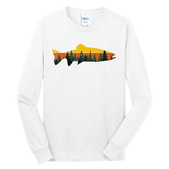 Trout Fly Fishing Outdoor Forest Nature Wildlife Fisherman Tall Long Sleeve T-Shirt