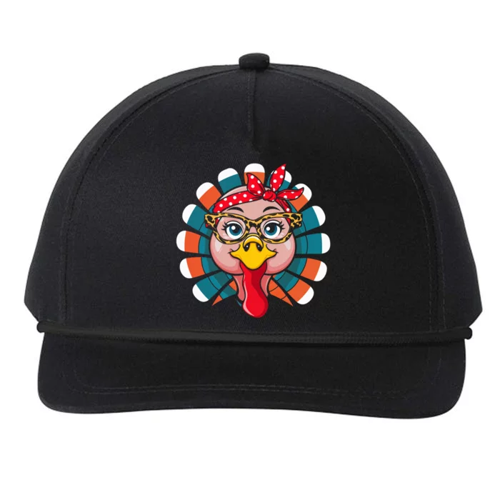 Turkey Face Glasses Leopard Print Thanksgiving Fun Gift Snapback Five-Panel Rope Hat