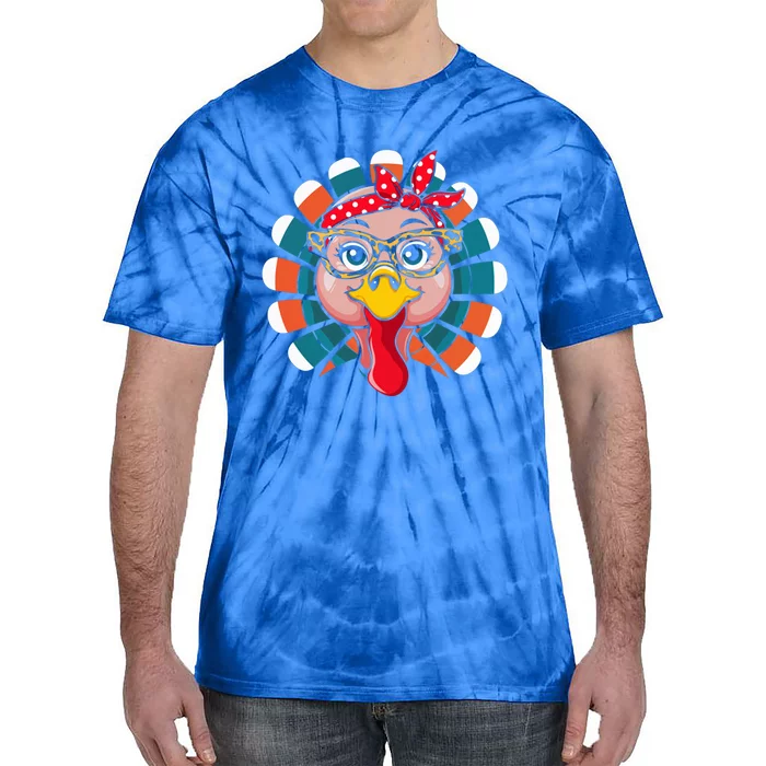 Turkey Face Glasses Leopard Print Thanksgiving Fun Gift Tie-Dye T-Shirt