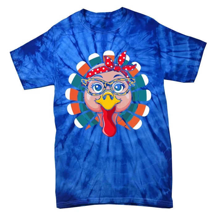 Turkey Face Glasses Leopard Print Thanksgiving Fun Gift Tie-Dye T-Shirt