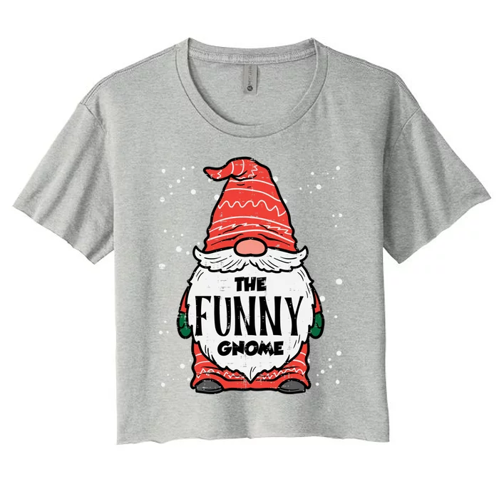 The Funny Gnome Xmas Matching Christmas Pajamas For Family Gift Women's Crop Top Tee