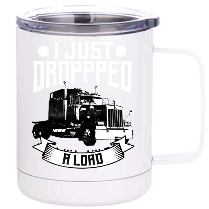 Trucker Funny Gift Tractor Trailer 18 Wheeler Design Gift Front & Back 12oz Stainless Steel Tumbler Cup