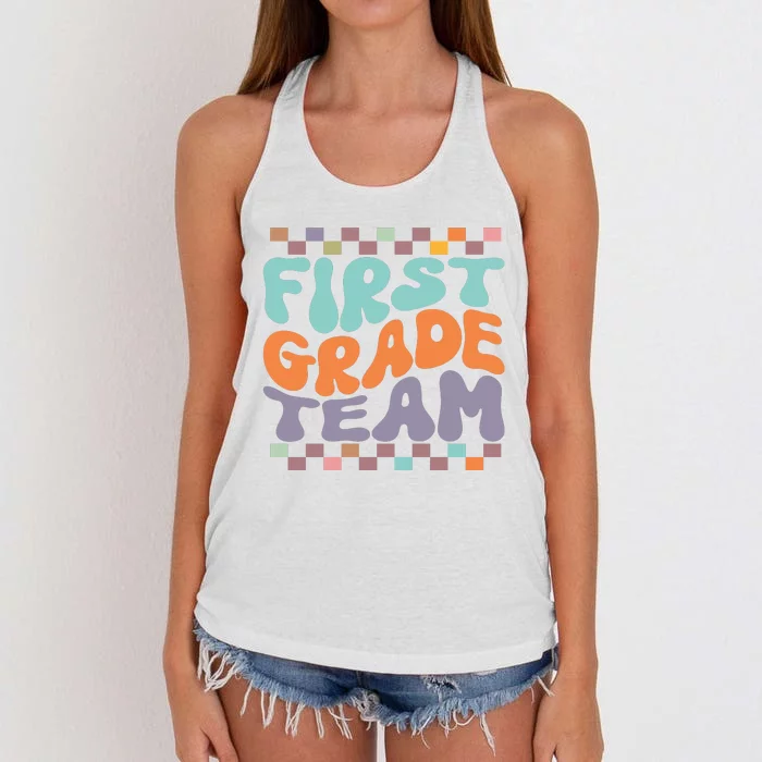 Team First Grade Teacher Student Back To School 1st Grade Gift Women's Knotted Racerback Tank