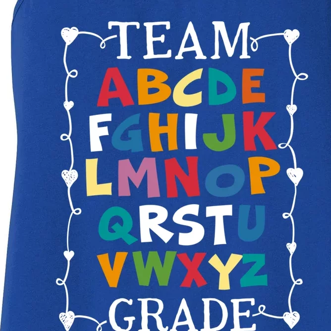 Team First Grade Back To School Alphabet Gift For Teacher Gift Women's Racerback Tank