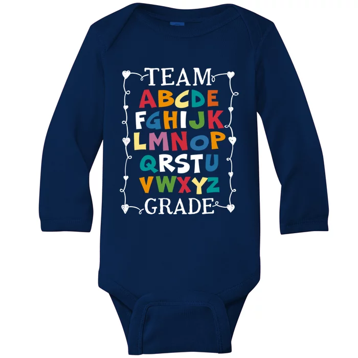 Team First Grade Back To School Alphabet Gift For Teacher Gift Baby Long Sleeve Bodysuit