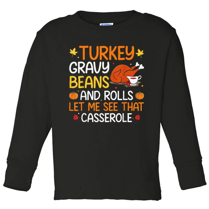 Thanksgiving Feast Gravy Beans and Rolls Design Toddler Long Sleeve Shirt