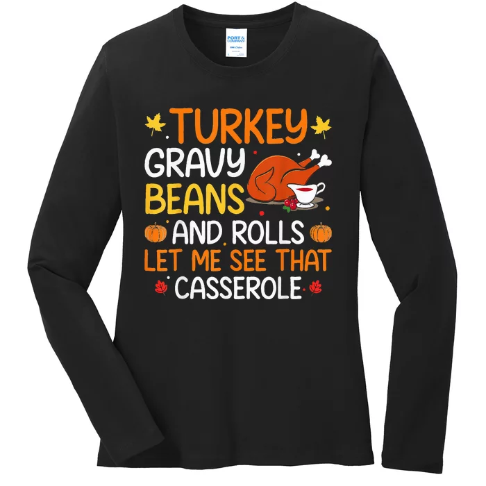 Thanksgiving Feast Gravy Beans and Rolls Design Ladies Long Sleeve Shirt