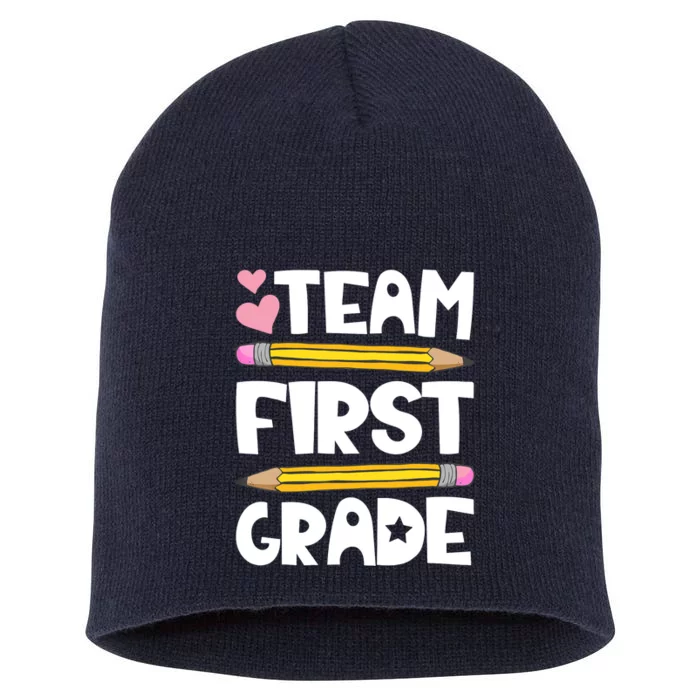 Team First Grade Funny 1st Back To School Teacher Student Short Acrylic Beanie