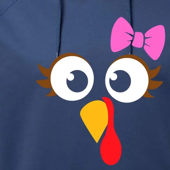 Turkey Face Girl Pink Bow, Thanksgiving Gift Performance Fleece Hoodie