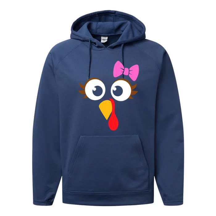 Turkey Face Girl Pink Bow, Thanksgiving Gift Performance Fleece Hoodie