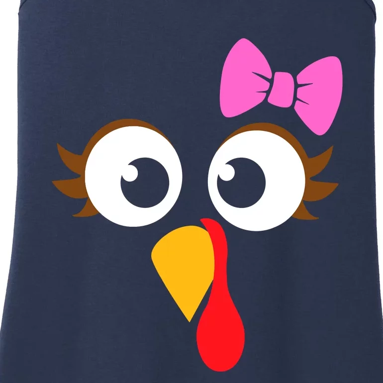 Turkey Face Girl Pink Bow, Thanksgiving Gift Ladies Essential Tank