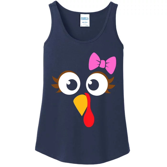 Turkey Face Girl Pink Bow, Thanksgiving Gift Ladies Essential Tank