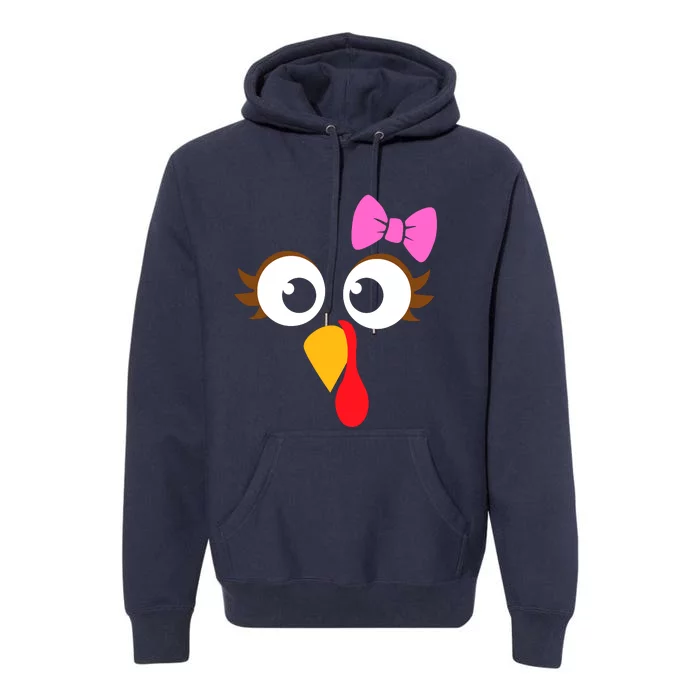 Turkey Face Girl Pink Bow, Thanksgiving Gift Premium Hoodie