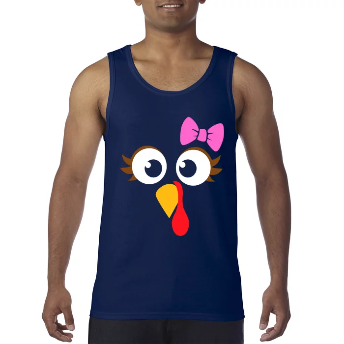 Turkey Face Girl Pink Bow, Thanksgiving Gift Tank Top