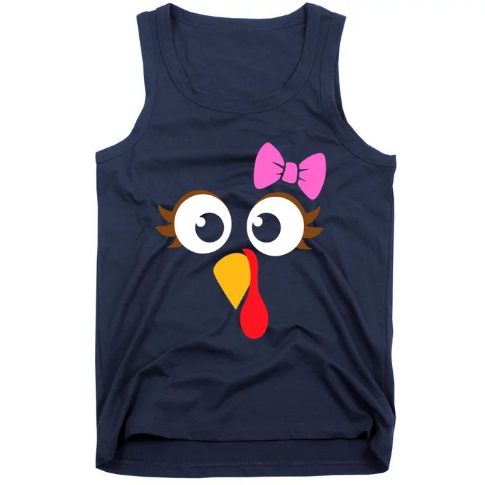 Turkey Face Girl Pink Bow, Thanksgiving Gift Tank Top