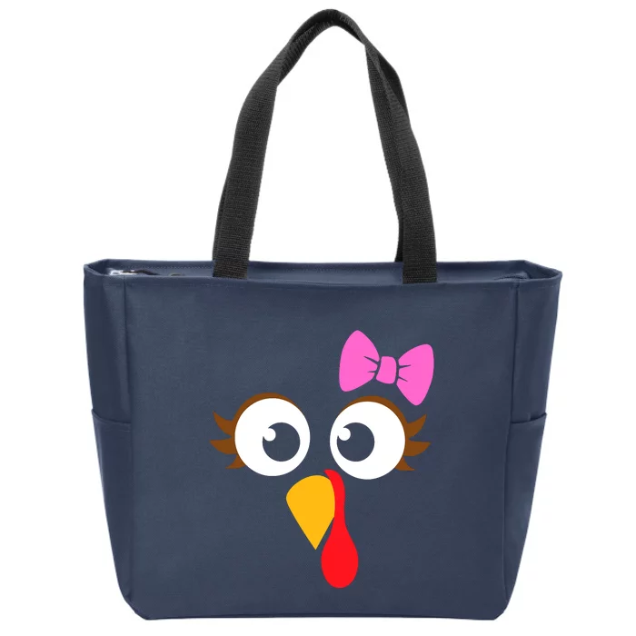 Turkey Face Girl Pink Bow, Thanksgiving Gift Zip Tote Bag