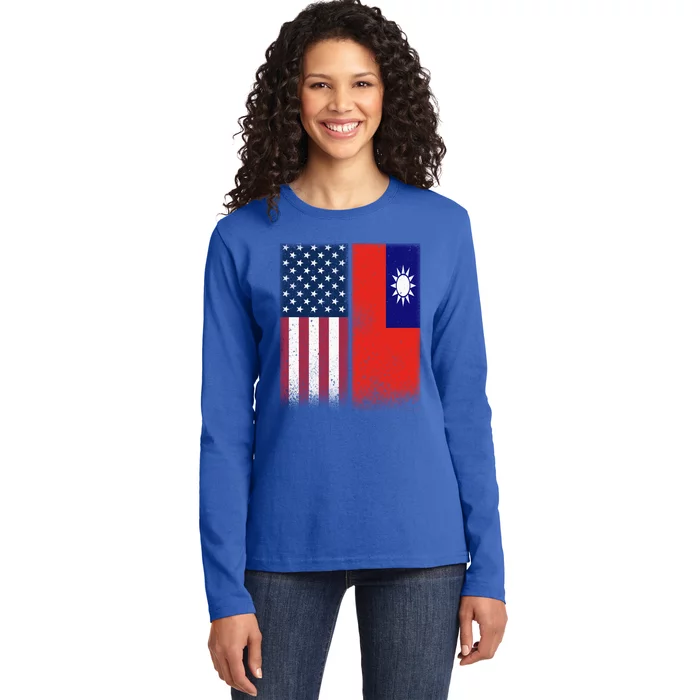 Taiwanese Flag Gift Usa And Taiwan Flags Proud Taiwan Gift Ladies Long Sleeve Shirt