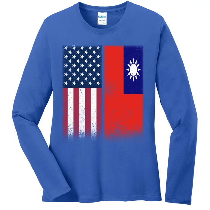 Taiwanese Flag Gift Usa And Taiwan Flags Proud Taiwan Gift Ladies Long Sleeve Shirt